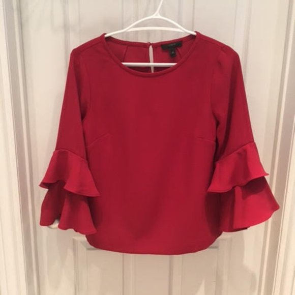 JCrew Bell Sleeve Blouse Red Size 2P (perfect length for 5'6 feet under) - Picture 1 of 2